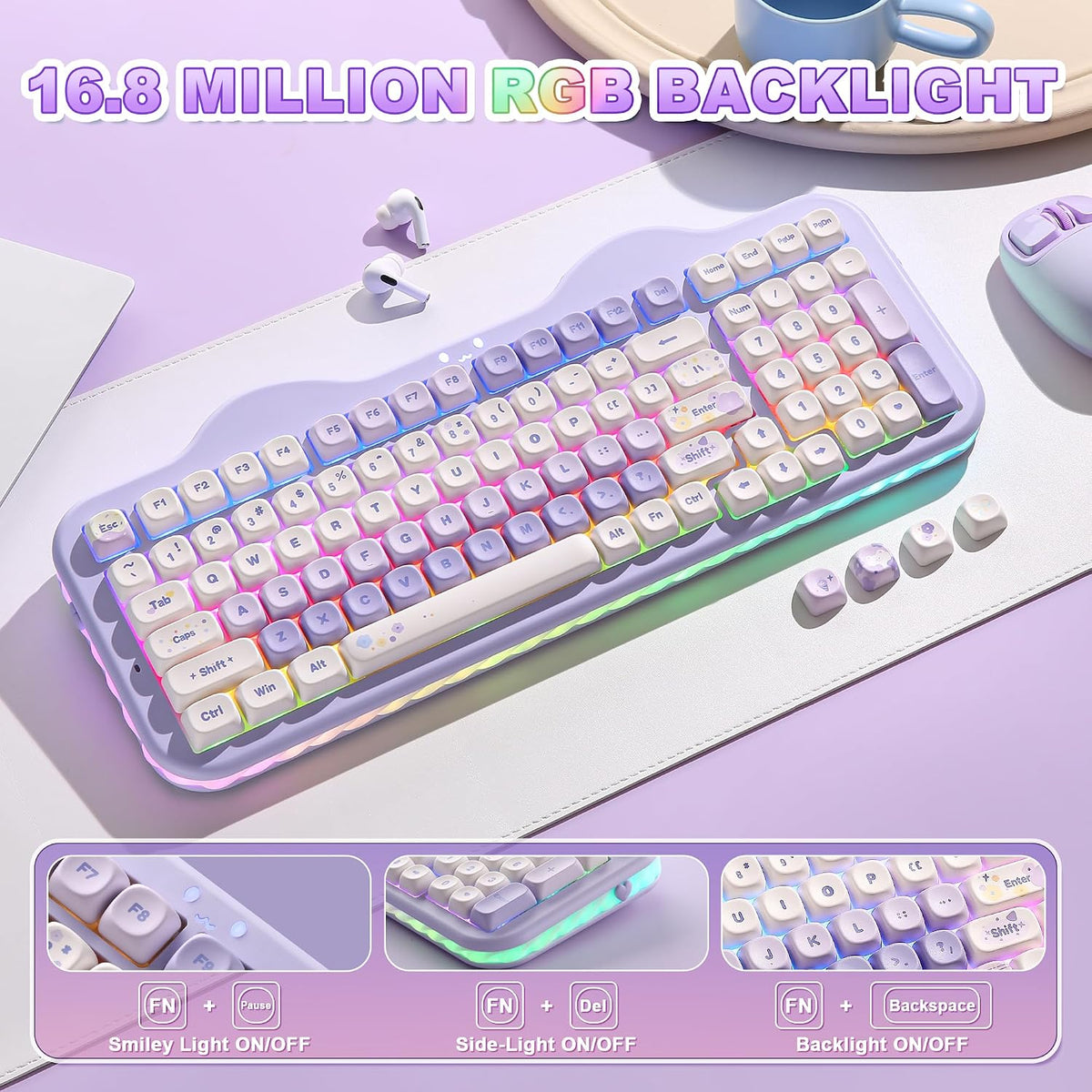 YUNZII Teclado mecánico inalámbrico C98 Cute Cake (morado, interrup...