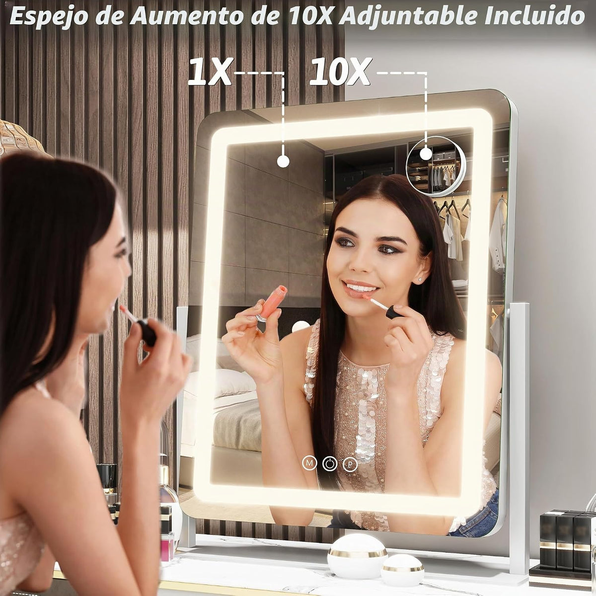 FENNIO Espejo de tocador con luces de 22 pulgadas, espejo de maquil...