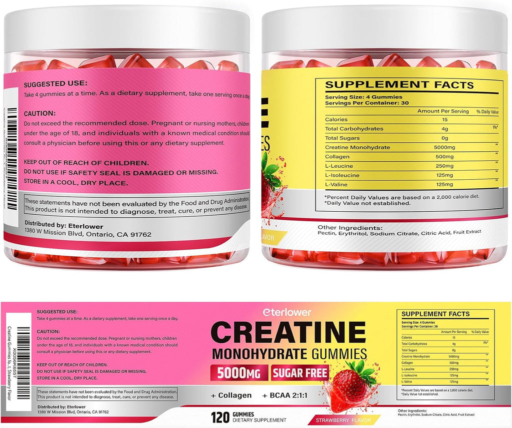 eterlower - Gomitas de creatina para mujer, 5000 mg, complejo + col...