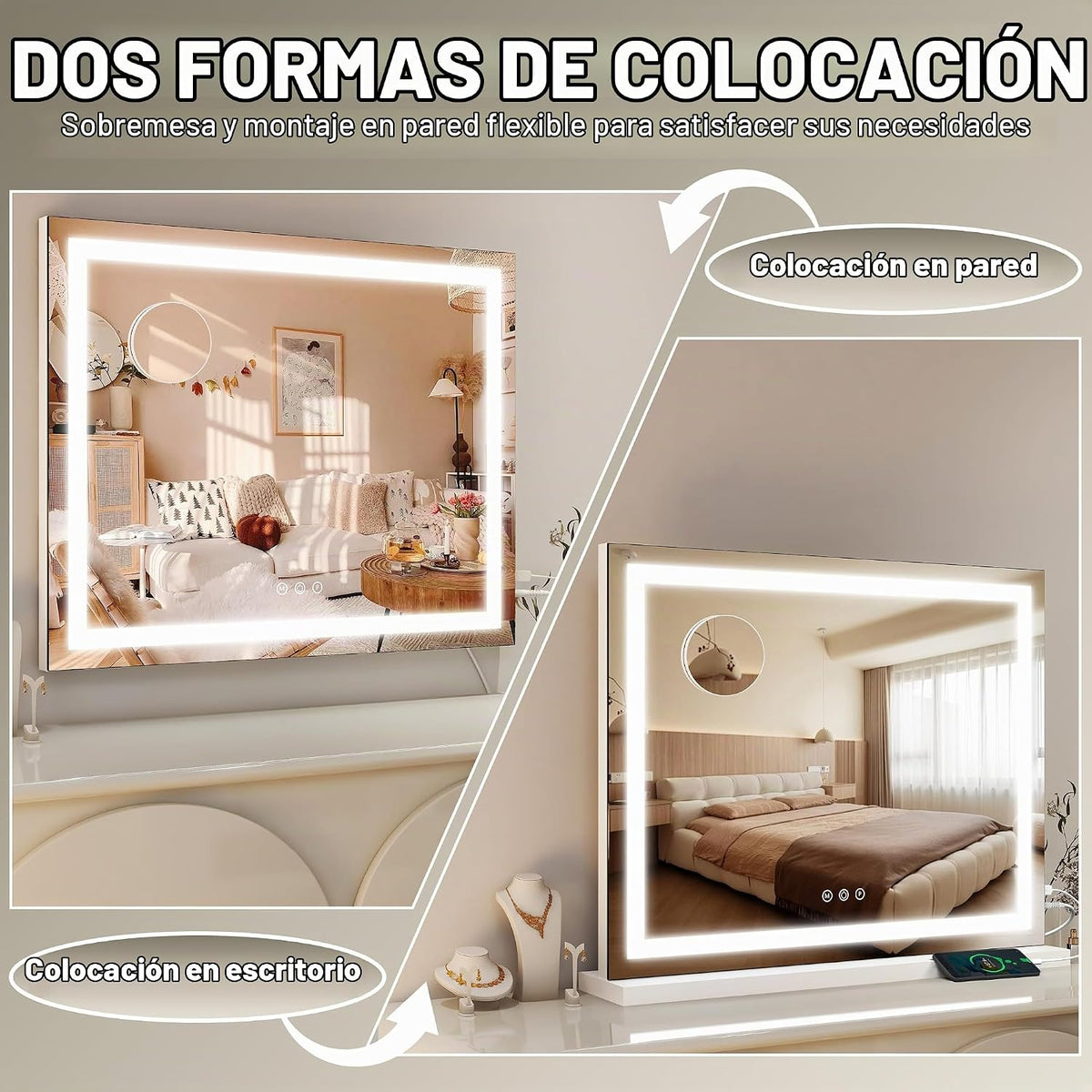 FENNIO Espejo de tocador de 23 x 18 pulgadas con luces, espejo de m...