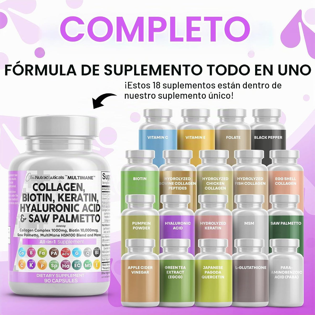 Clean Nutraceuticals Pastillas de Colágeno 1000mg Biotina 10000mcg...