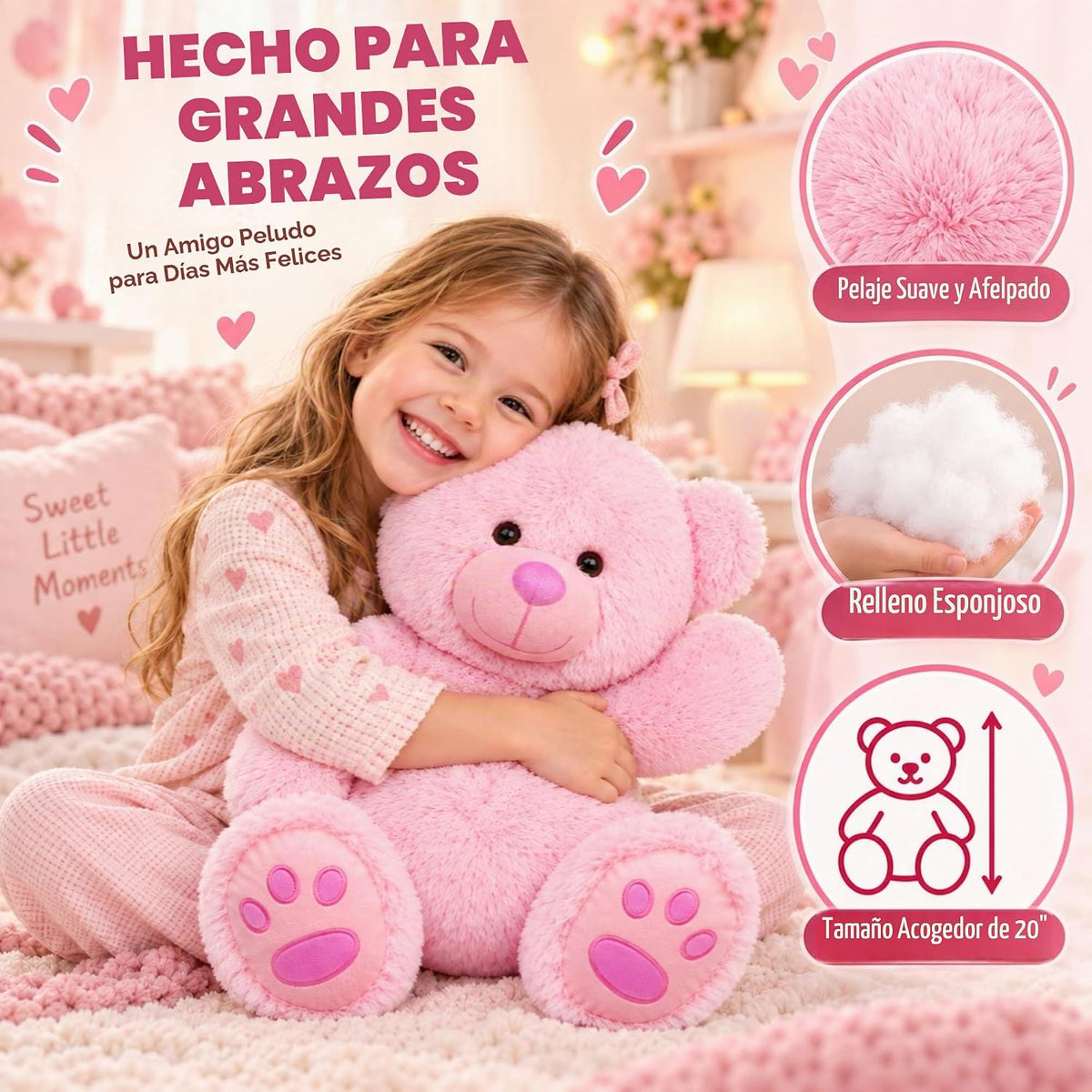 LotFancy Teddy Bear - Peluche de peluche suave de 20.0 in, color ro...