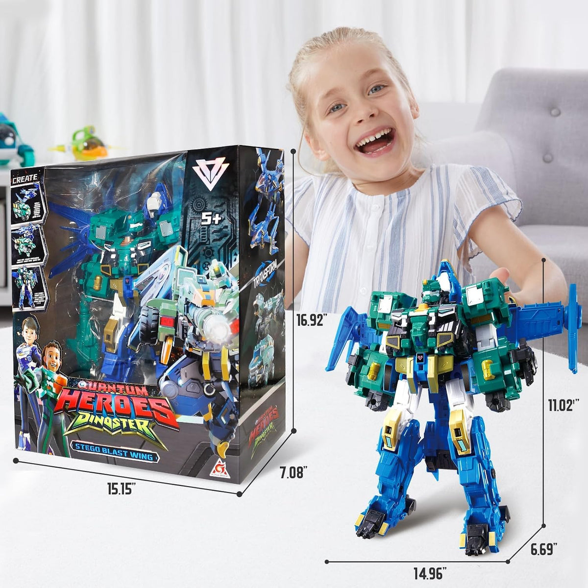 QUANTUM HEROES DINOSTER Stego Blast Wing 11.8in - Robot 3 en 1, 5+...
