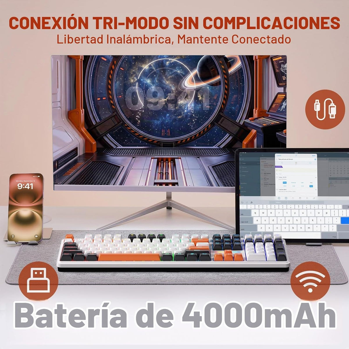 Redragon K745 PRO Teclado inalámbrico para juegos RGB con junta de...