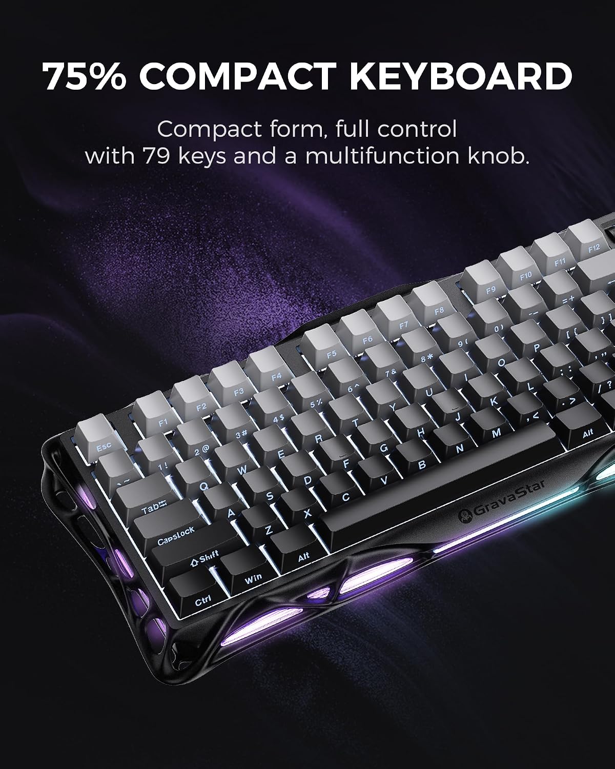 GravaStar Teclado mecánico inalámbrico para juegos Mercury K1 75% c...