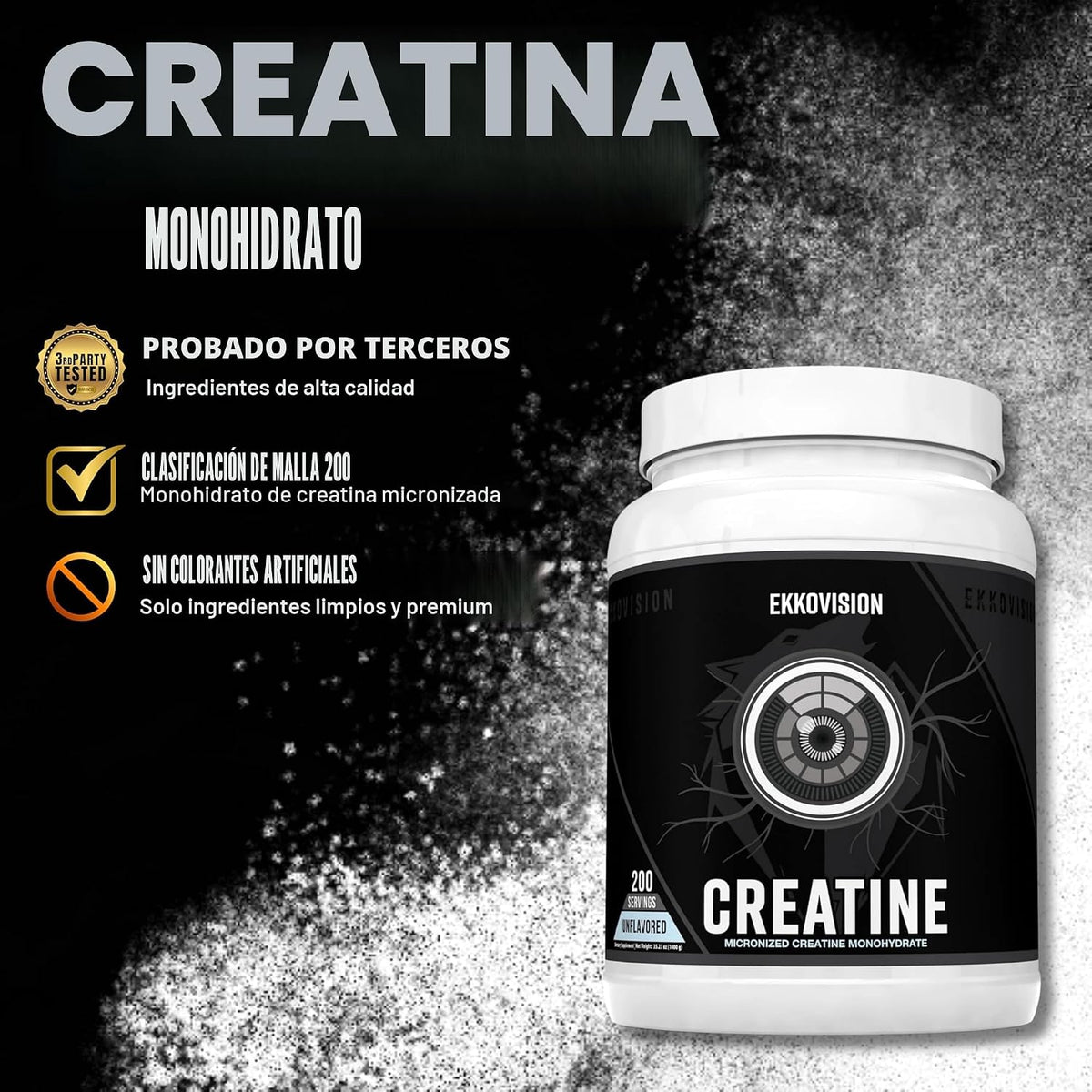 Ekkovision Polvo de monohidrato de creatina micronizado, sin sabor,...