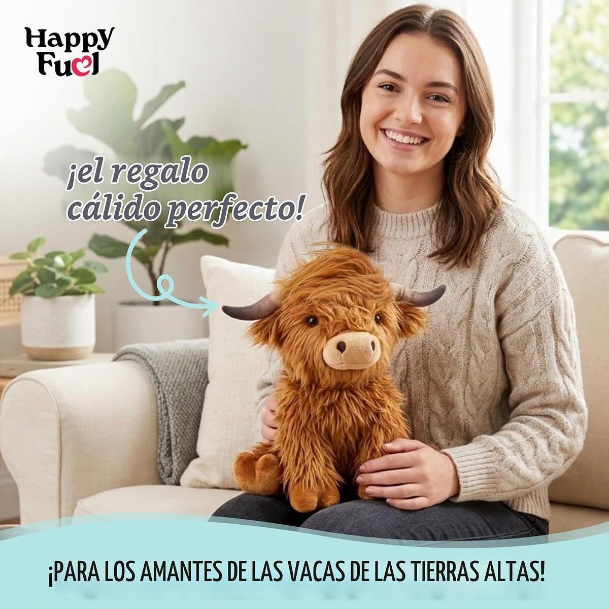 Highland Cow - Animal de peluche apto para microondas, almohadilla...