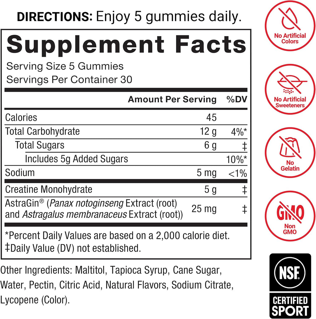 Force Factor Creatina Monohidrato Gomitas, Certificado NSF | Dosis...