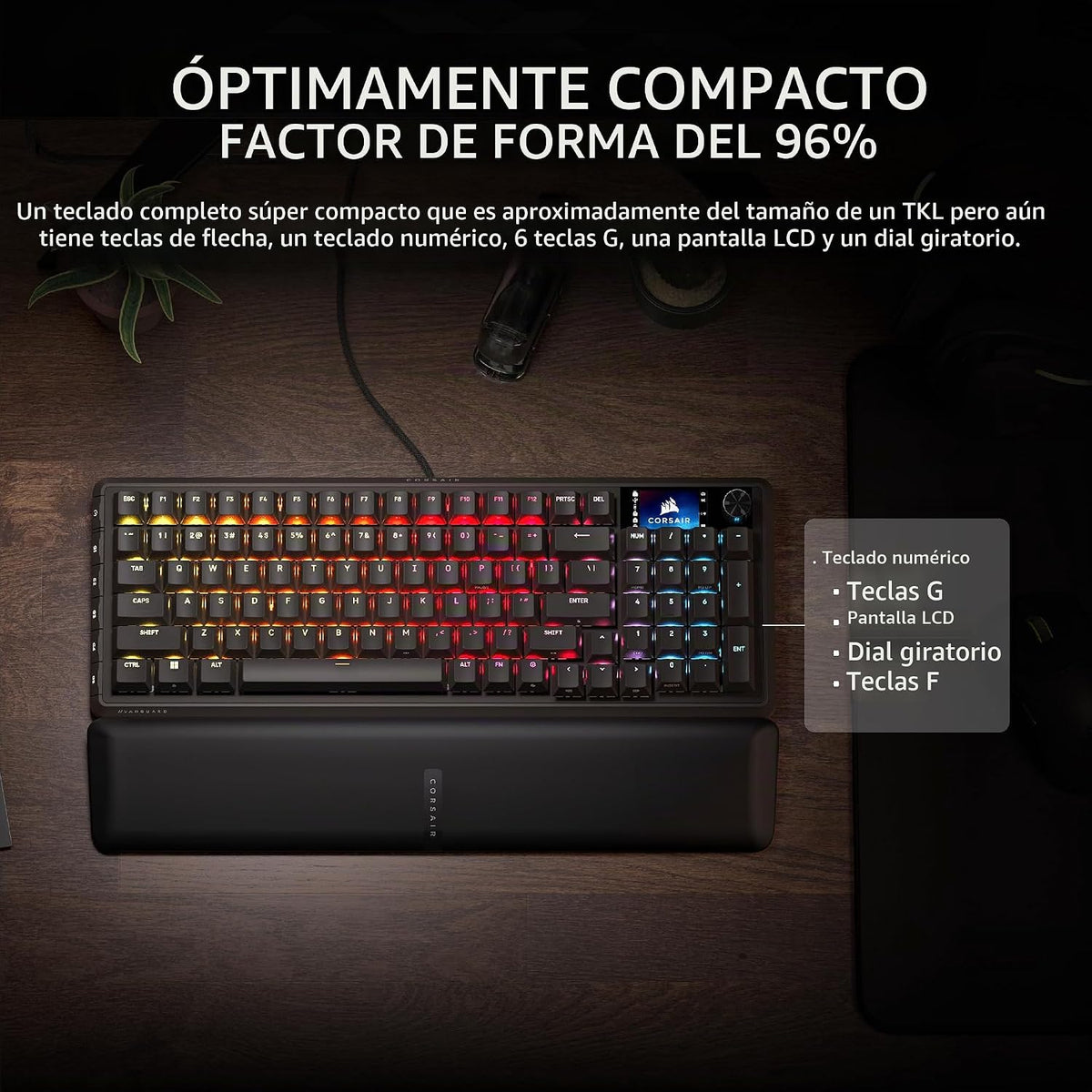 Teclado para juegos con cable CORSAIR Vanguard 96 RGB mecánico 96%...