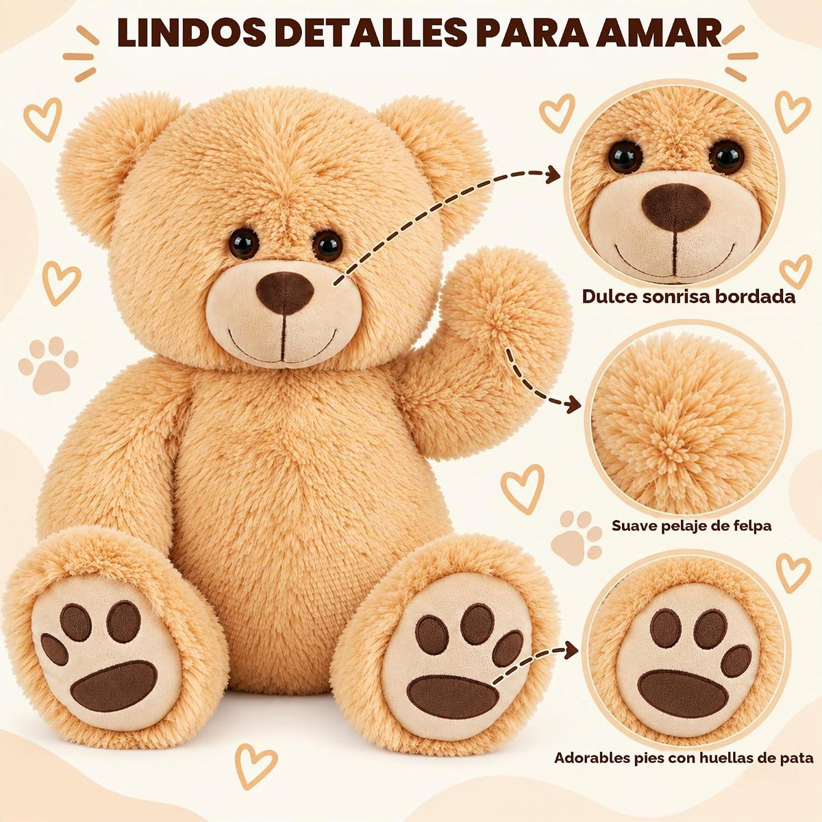 LotFancy Oso de peluche, peluche suave de 20 pulgadas, marrón claro...