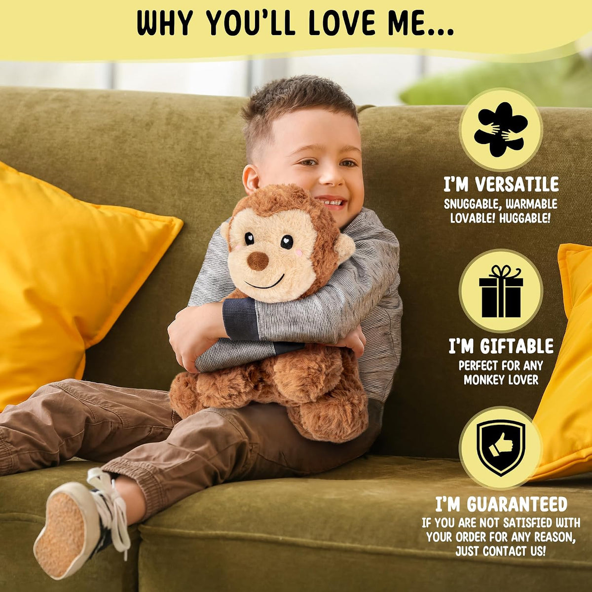 Happy Fuel Animal de peluche de mono con peso, 1.5 libras de peluch...