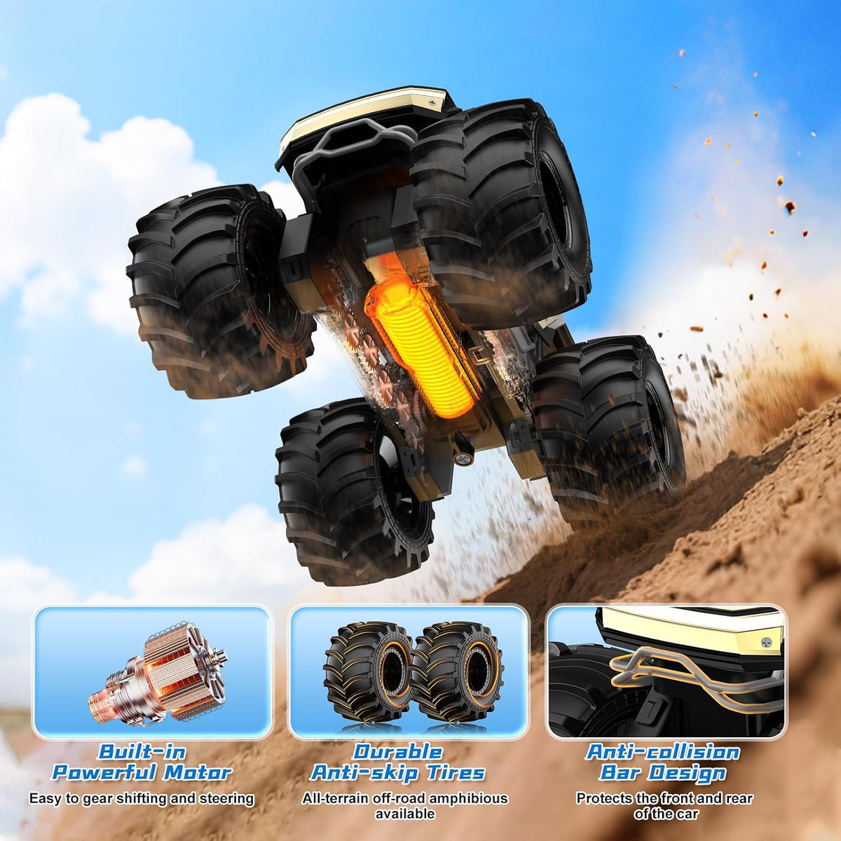 Coche de control remoto para niños, 1:18 Monster Trucks Juguetes An...