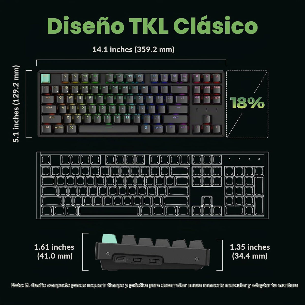 Teclado mecánico personalizado inalámbrico Keychron K8 HE TKL, efec...