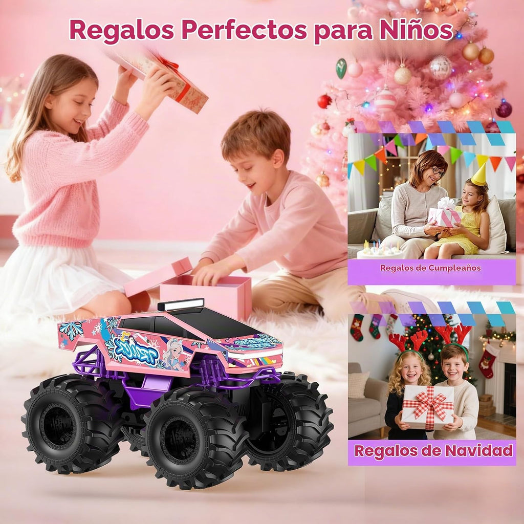 Coche de control remoto para niñas, 1:18, camión monstruo rosa, jug...