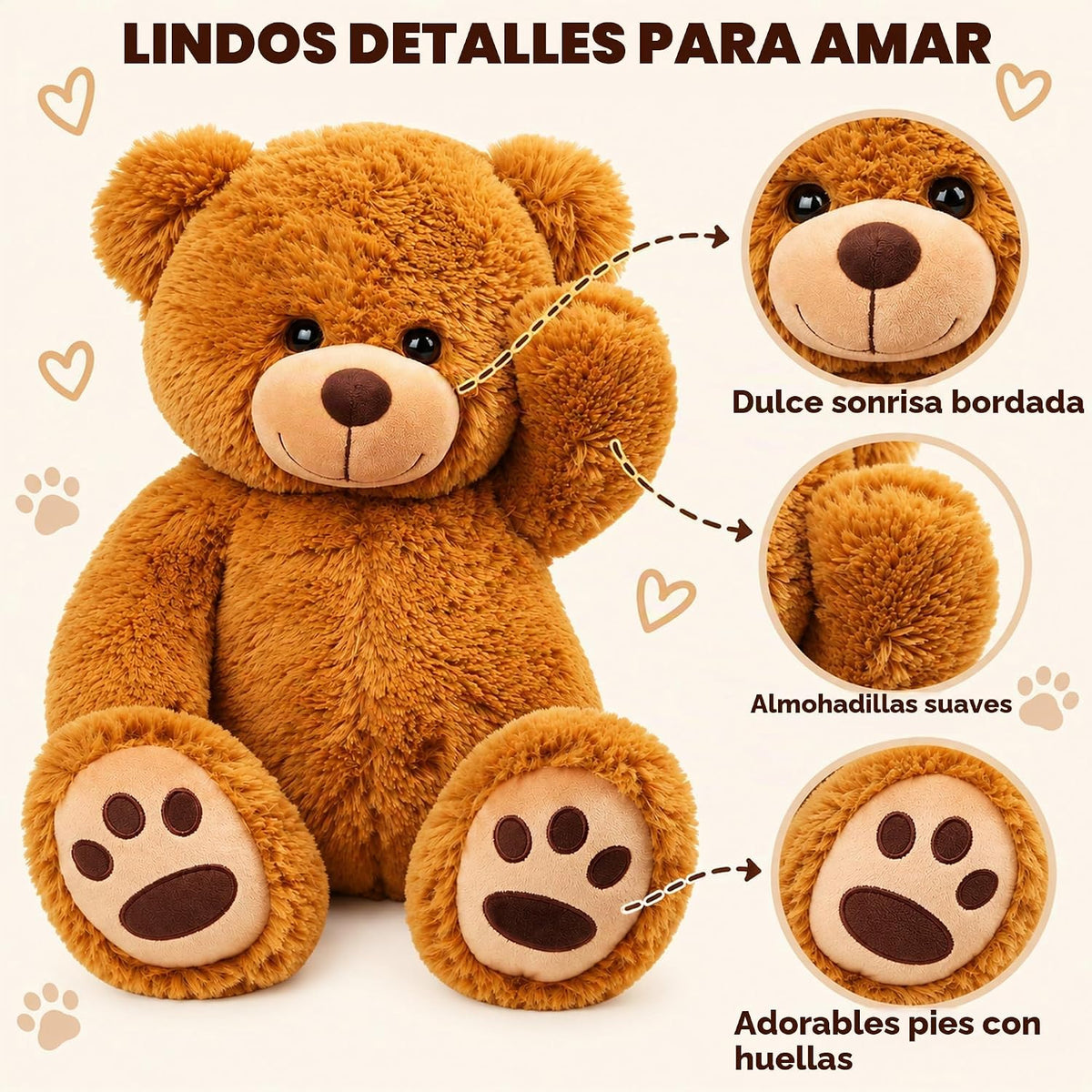 LotFancy Teddy Bear - Peluche de peluche suave de 20.0 in, color ma...