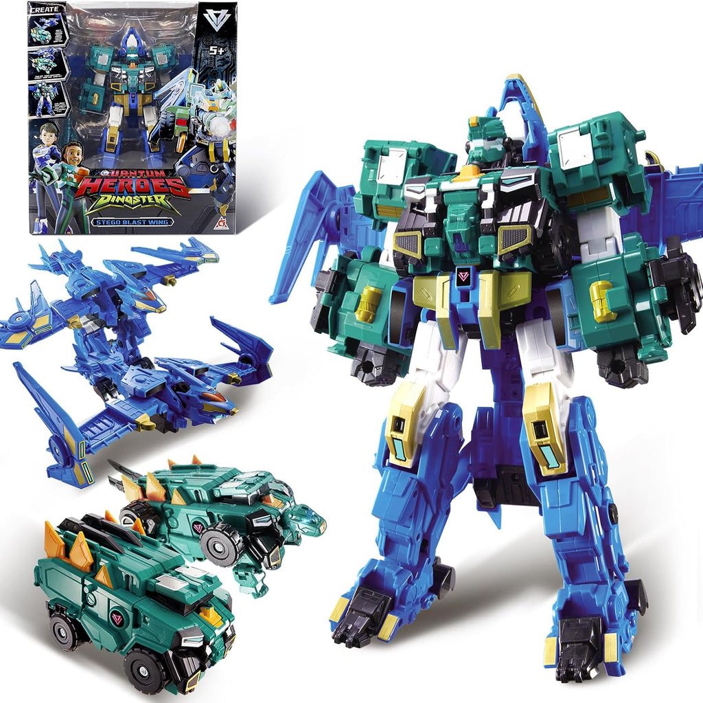 QUANTUM HEROES DINOSTER Stego Blast Wing 11.8in - Robot 3 en 1, 5+...