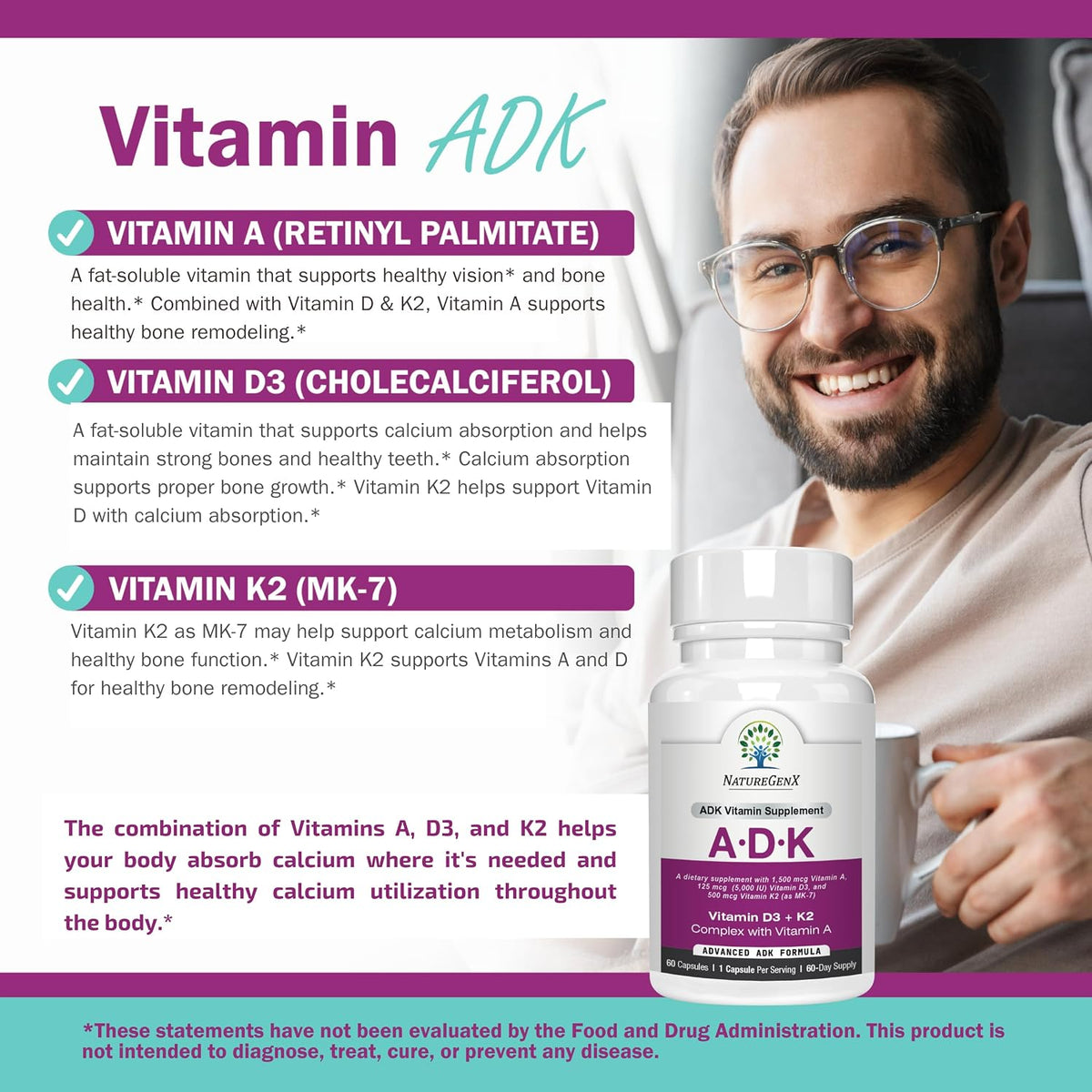 NatureGenX ADK Suplemento vitamínico de 5000 UI \u2013 Vitaminas A,...