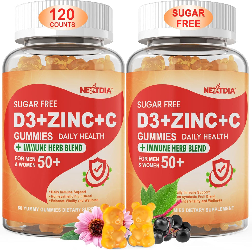 Gomitas de vitamina C + D3 + zinc sin azúcar para adultos mayores d...