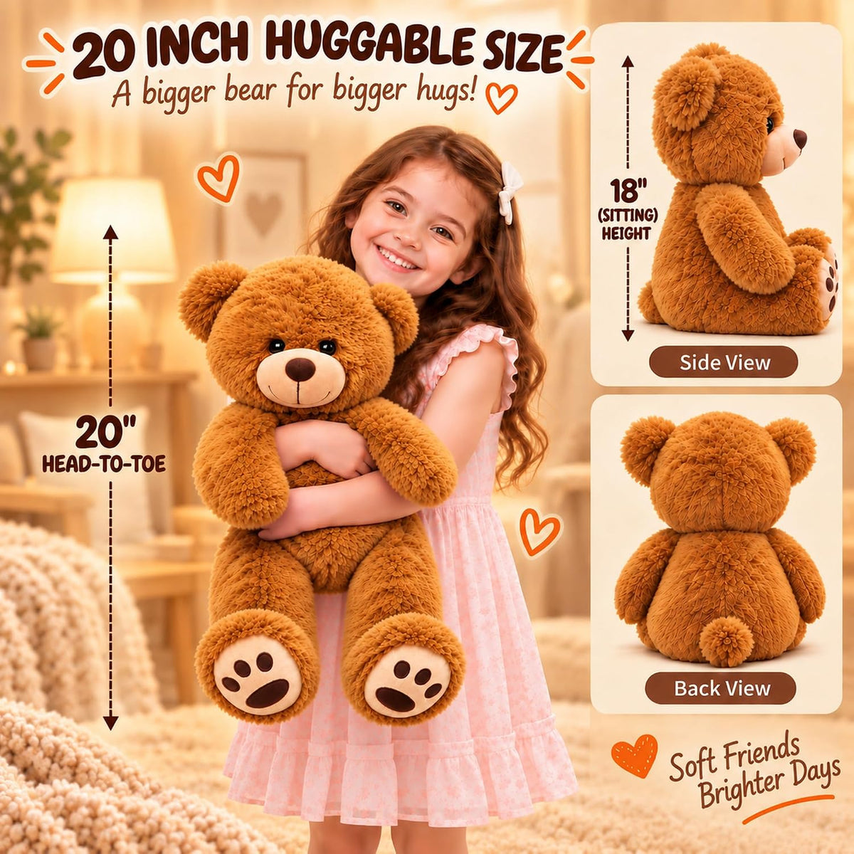 LotFancy Teddy Bear - Peluche de peluche suave de 20.0 in, color ma...