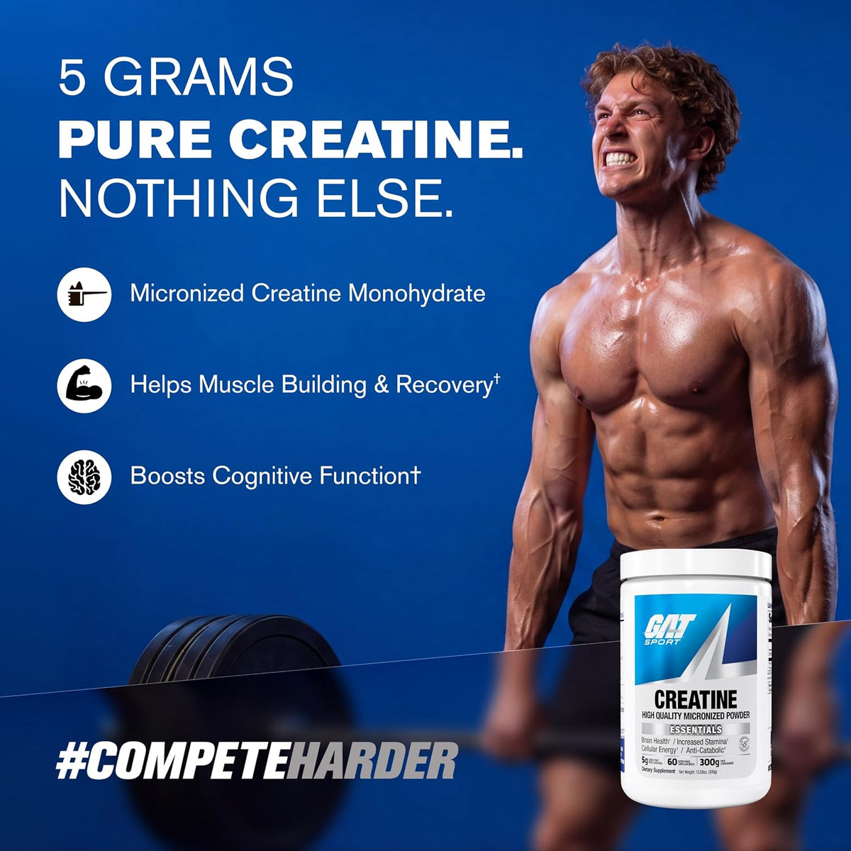 GAT SPORT Monohidrato de creatina en polvo, fuerza, salud cerebral,...