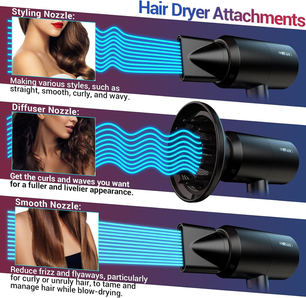 Secador de pelo iónico profesional SHRATE con difusor y boquilla |...