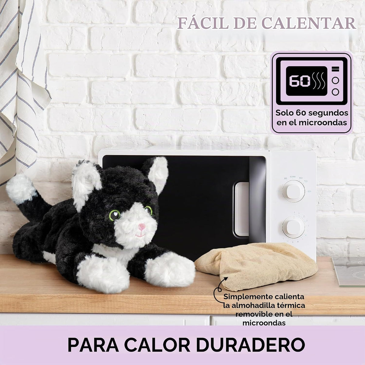 Peluche de gato Esmoquin para microondas, almohadilla térmica sin p...