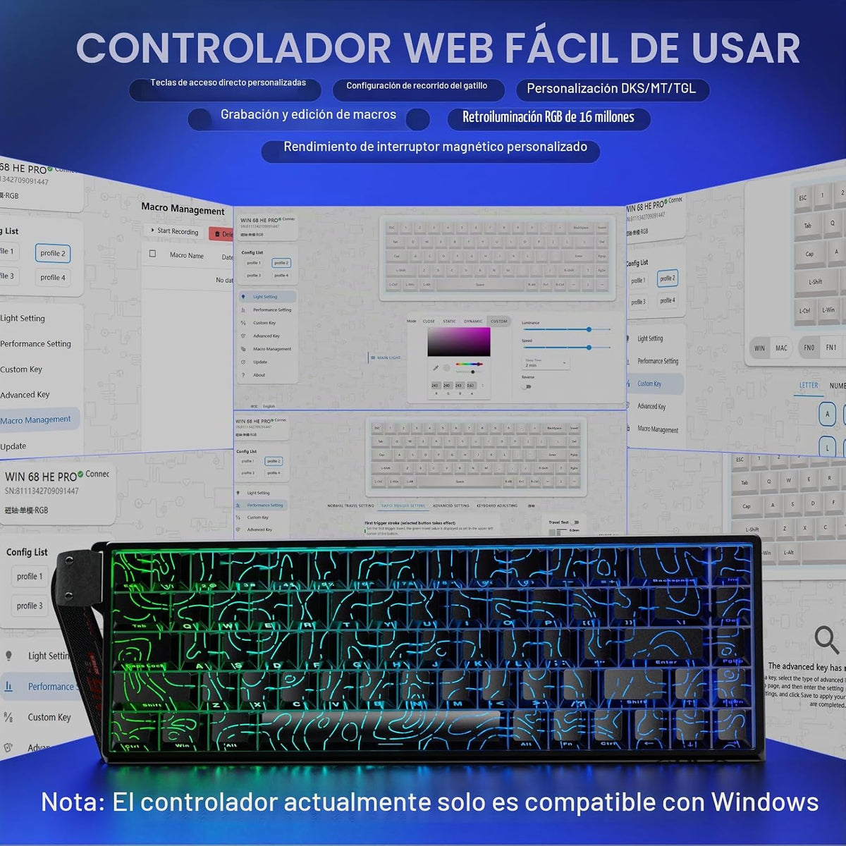 AULA WIN68 HE Teclado mecánico para juegos 60%, interruptor magnéti...
