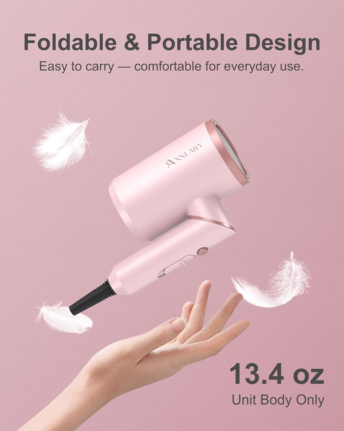 ANNLARY Secador de pelo con peine y difusor, secador de 1800 W | Fl...