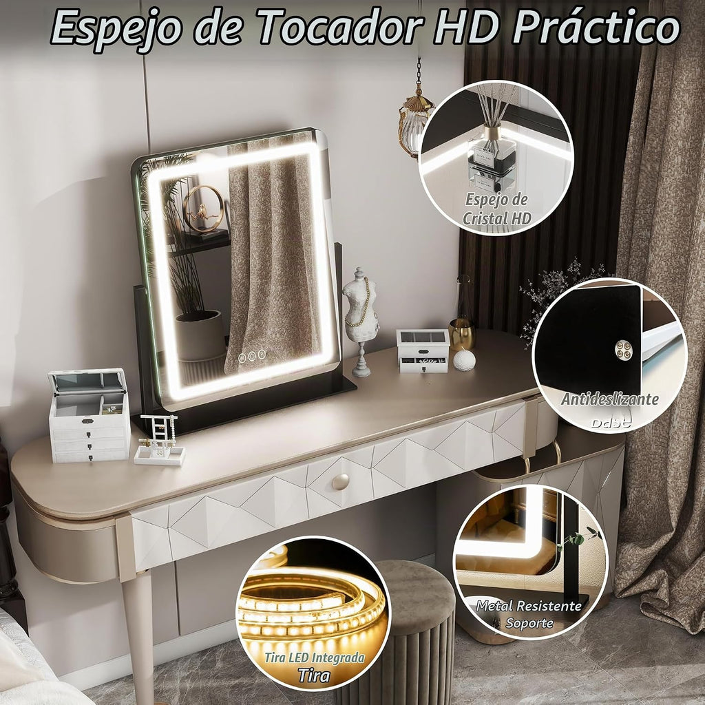 FENNIO Espejo de tocador con luces de 19 x 22 pulgadas, espejo de m...