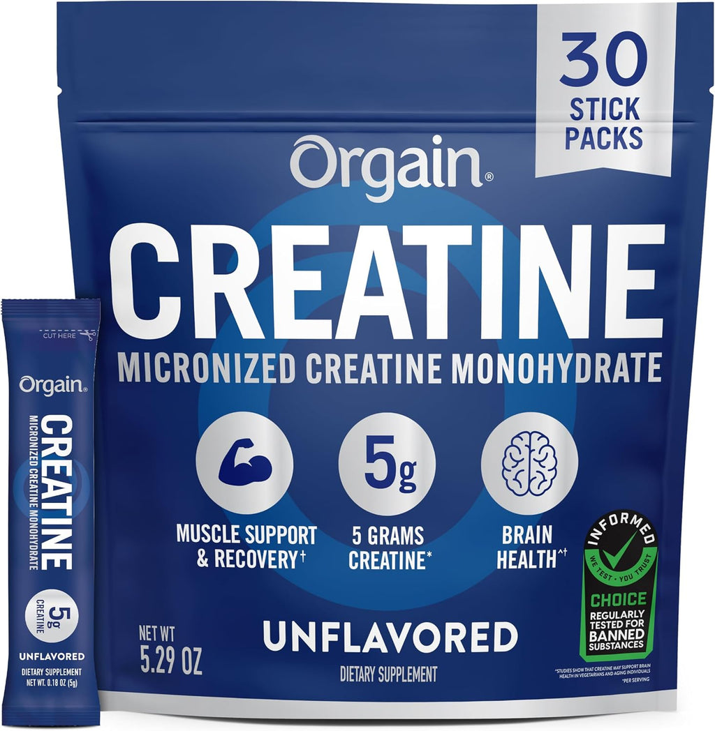 Orgain Polvo micronizado monohidrato de creatina, sin sabor, 30 bar...