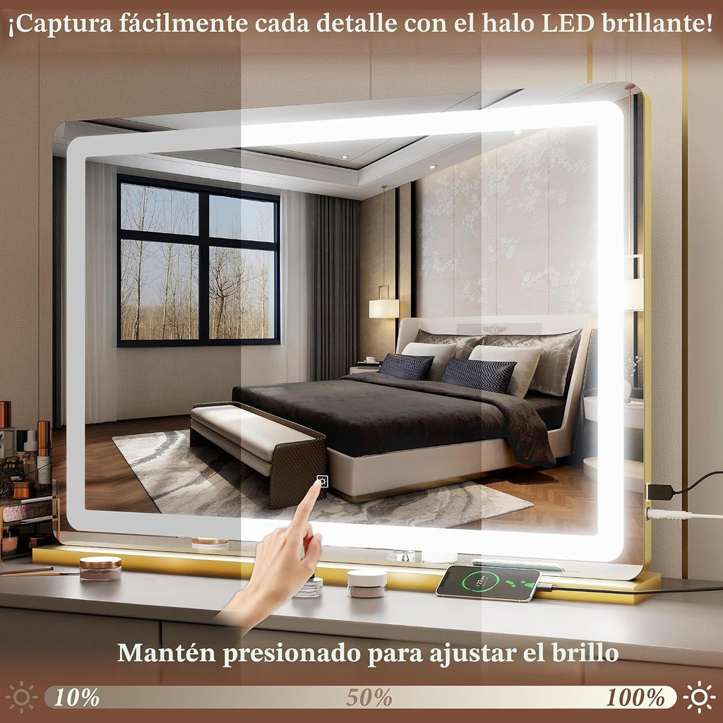 FENNIO Espejo de tocador con luces de 32 x 22 pulgadas, espejo de m...