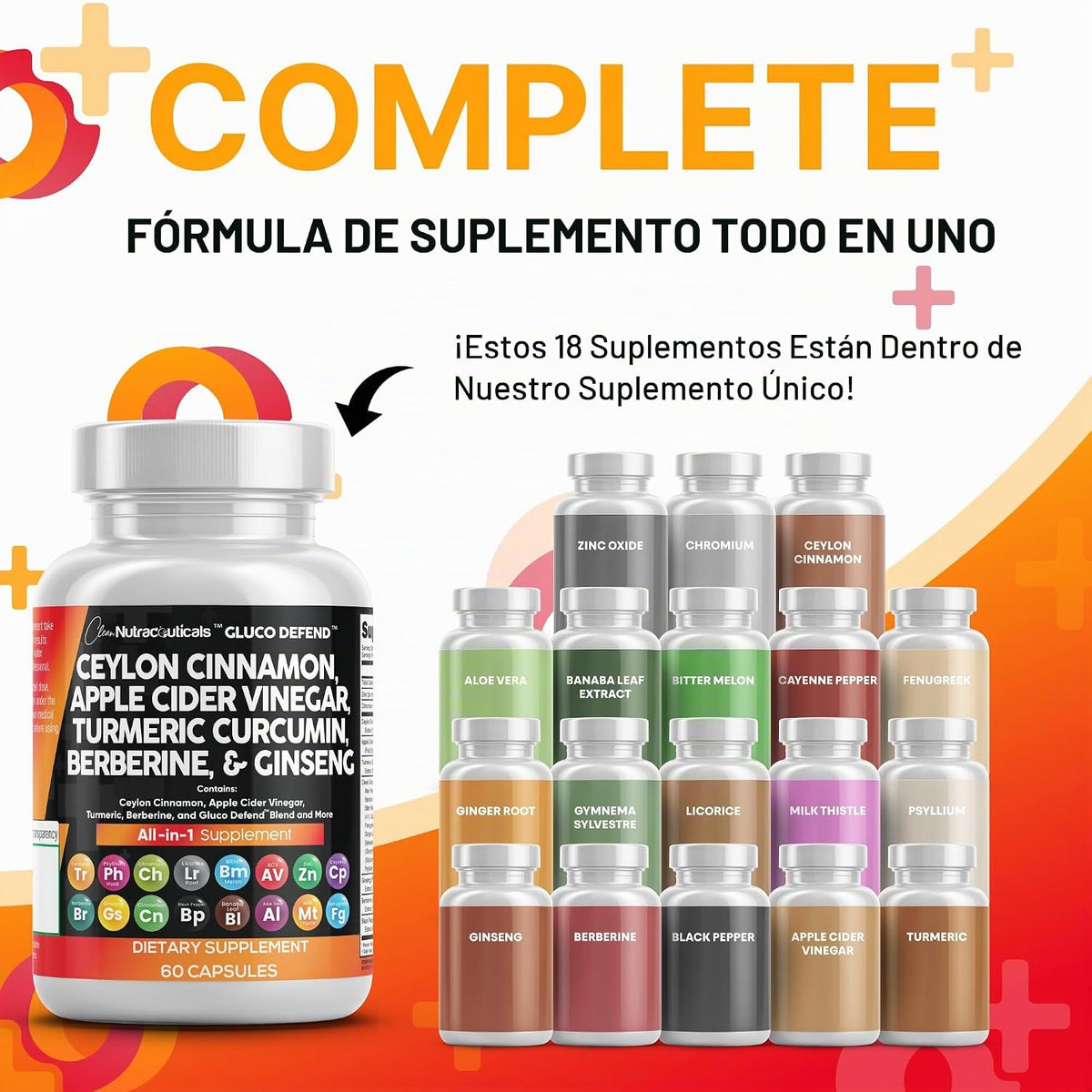 Clean Nutraceuticals Cápsulas de canela de Ceilán + berberina, cúrc...