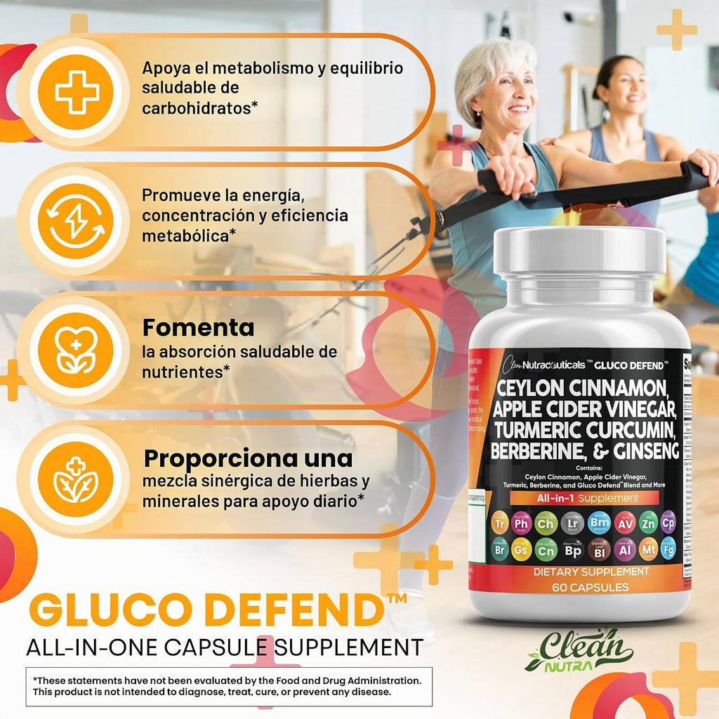 Clean Nutraceuticals Cápsulas de canela de Ceilán + berberina, cúrc...