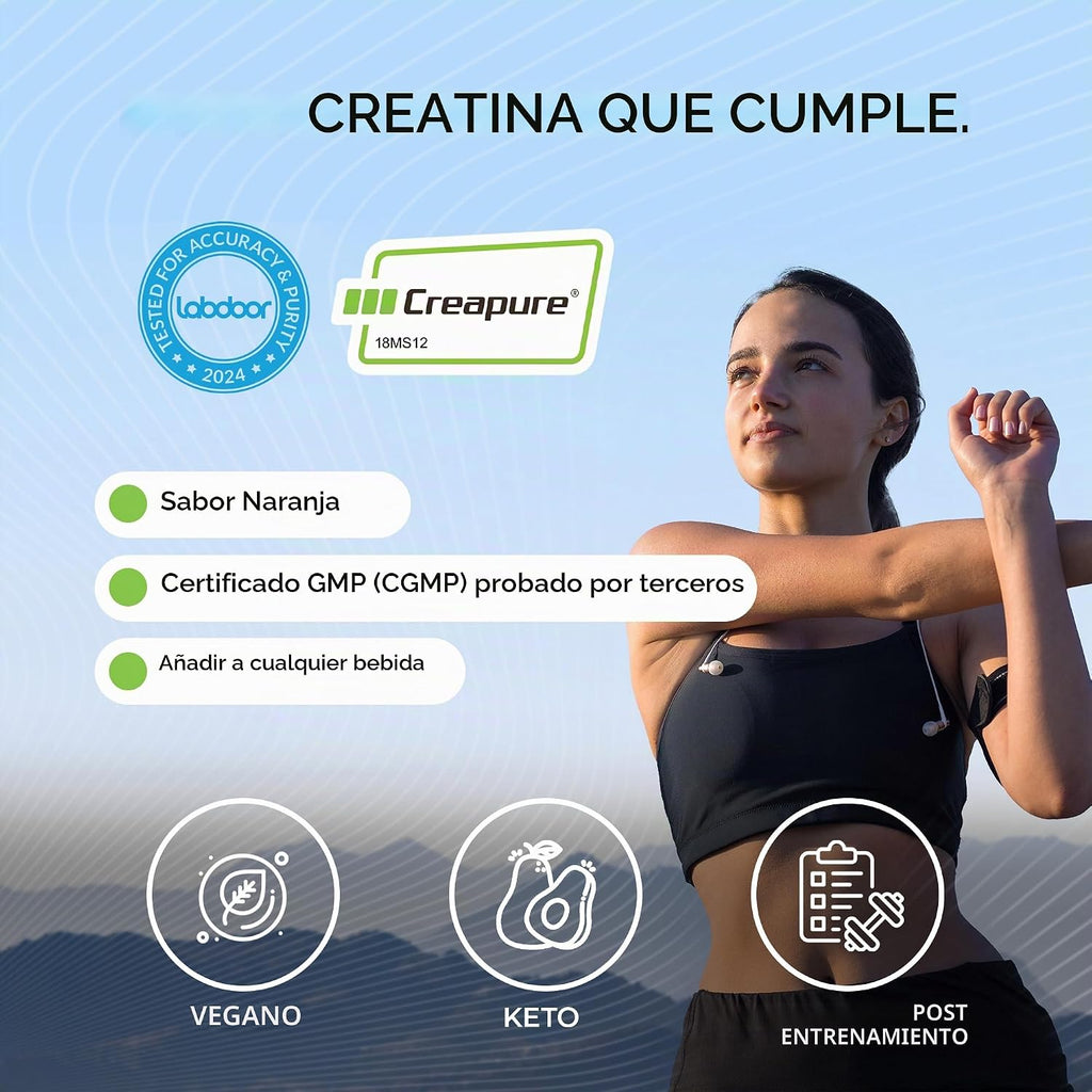 Muscle Feast Creapure Creatina Monohidrato en Polvo, Naranja (300g)...