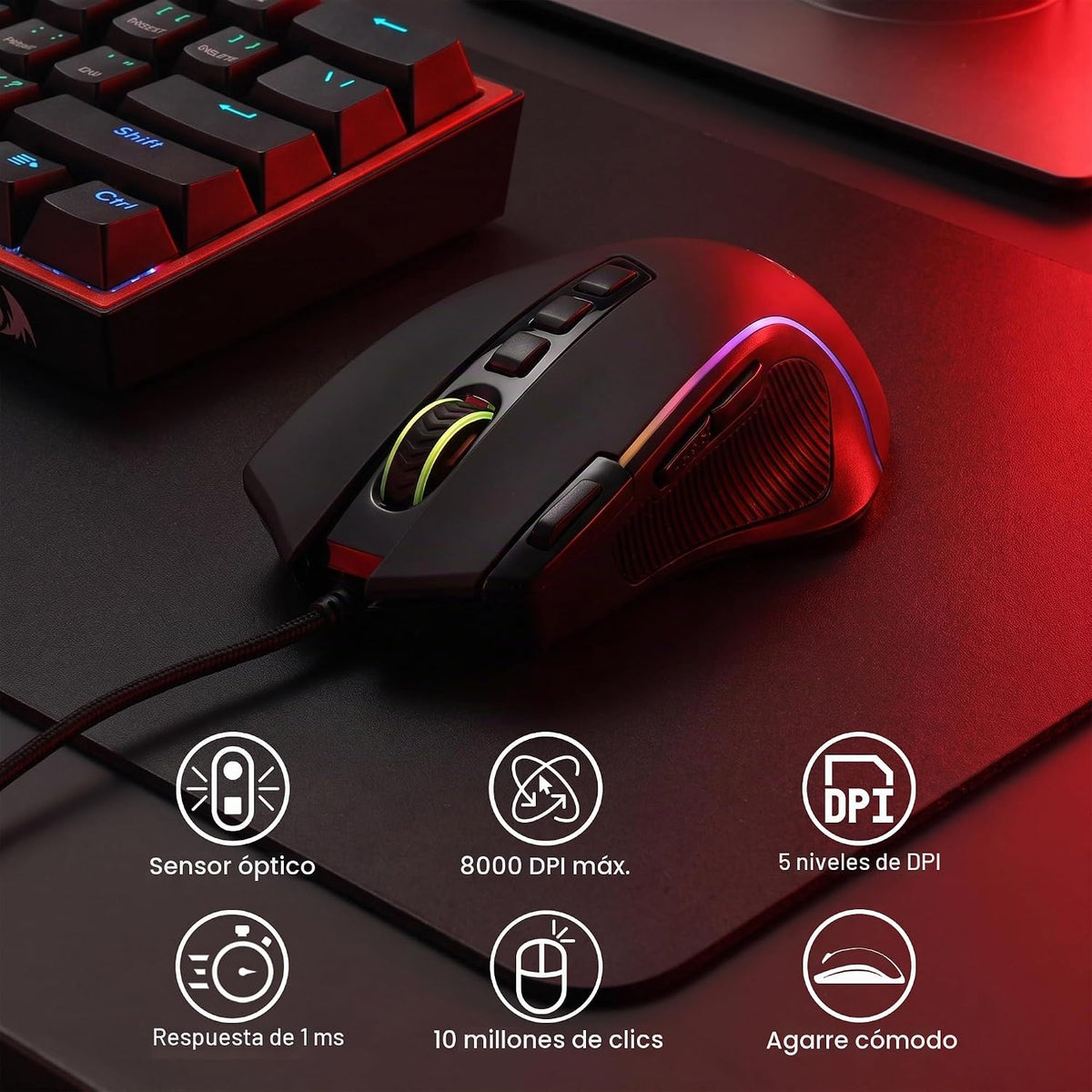 Redragon CB201 - Combo de teclado y mouse para juegos, 61 teclas K6...