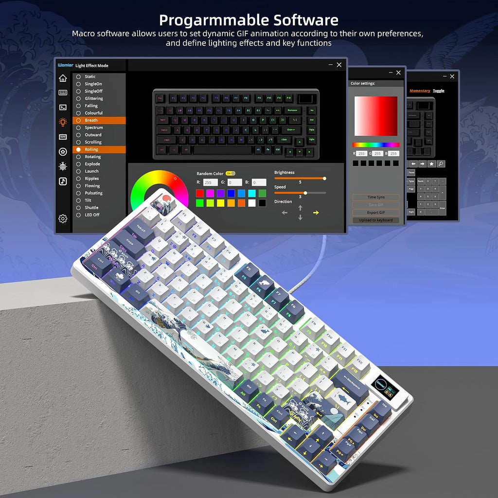 Teclado Womier SK80 75% con teclado para juegos con pantalla multim...