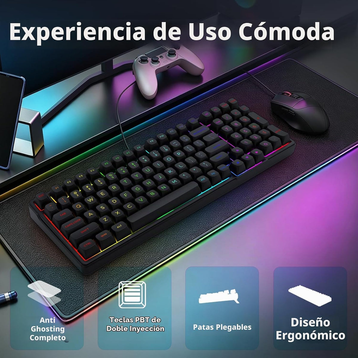 Teclado mecánico con cable HUO JI Z-99, sonido cremoso, retroilumin...