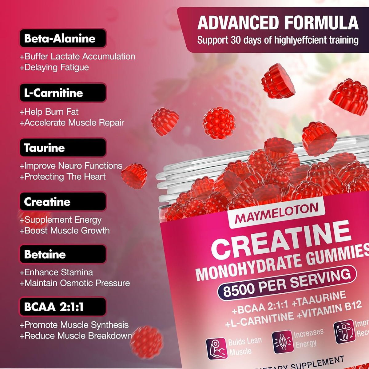 Gomitas de creatina para mujeres y hombres, 120 unidades de gomitas...
