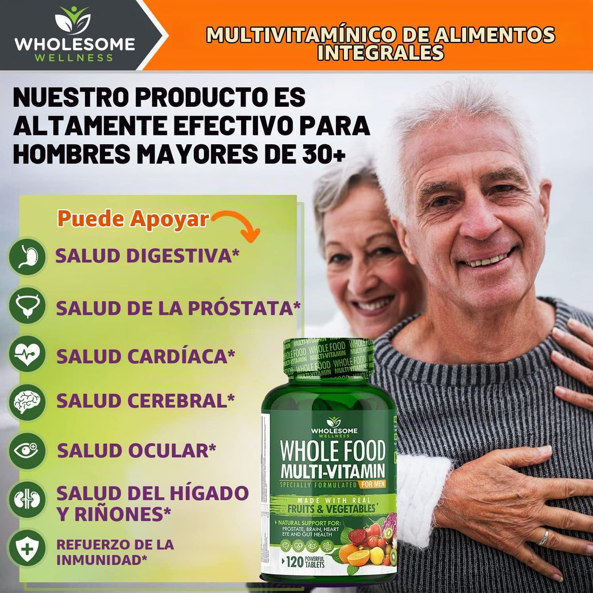 Multivitamínico de alimentos enteros para hombres, múltiples vitami...