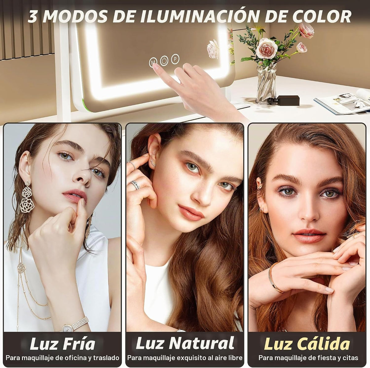 FENNIO Espejo de tocador con luces de 22 pulgadas, espejo de maquil...