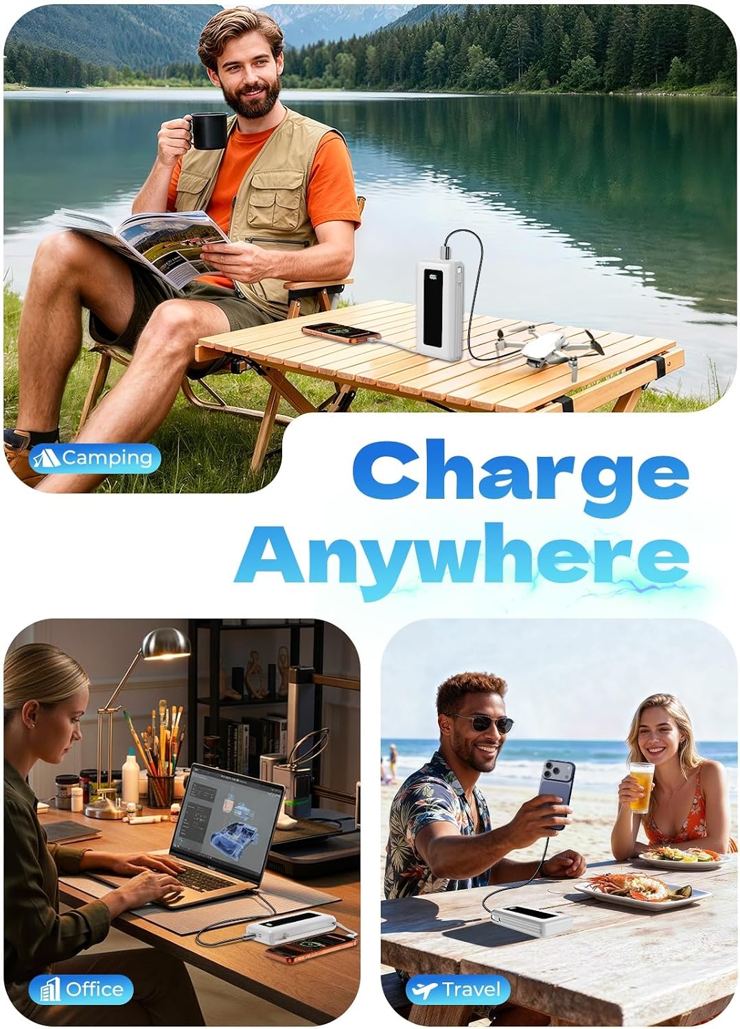 Moihosso Cargador portátil Power Bank 50000mAh con cables incorpora...
