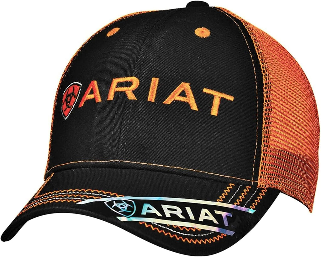 Ariat Sombrero de malla para hombres negro rojo gris