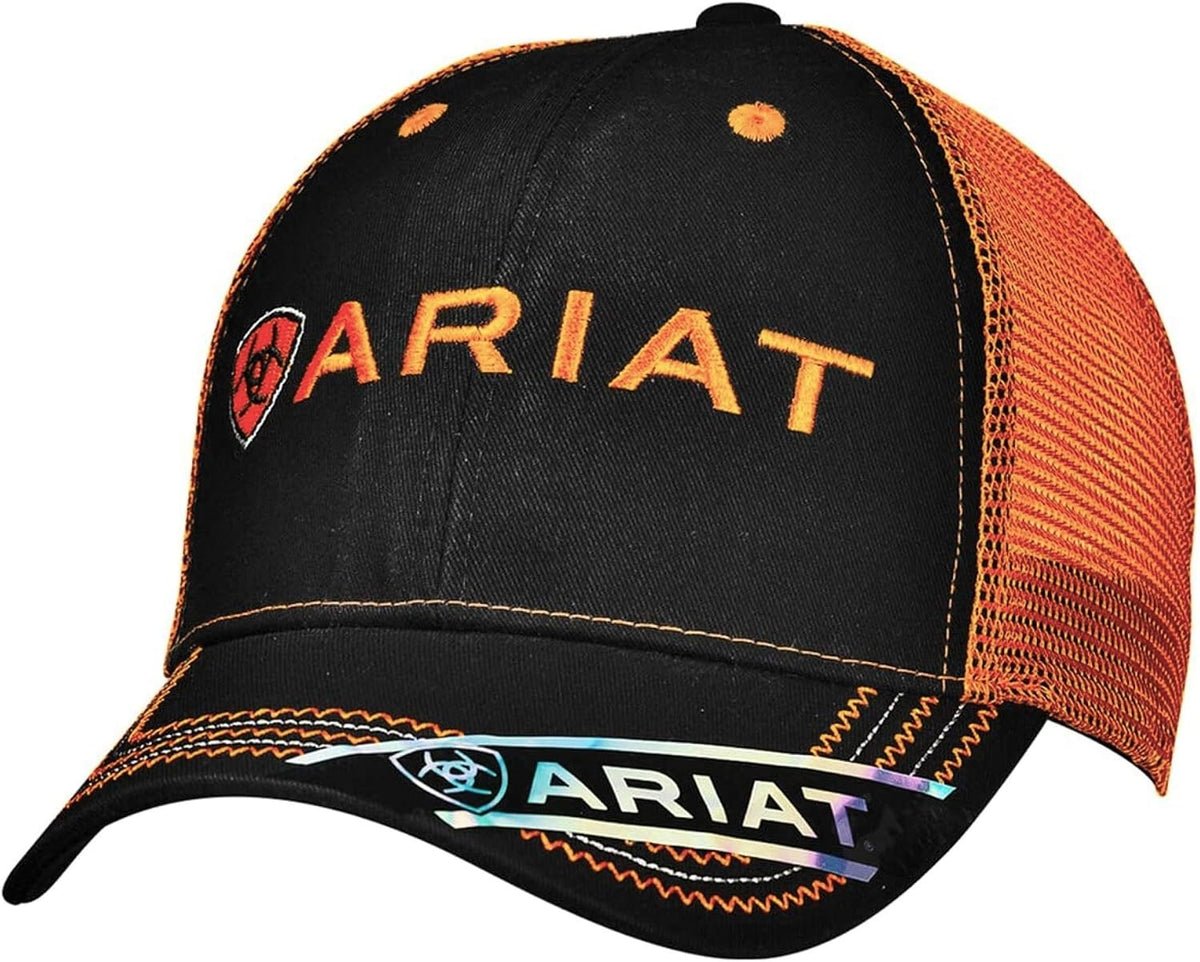 Ariat Sombrero de malla para hombres negro rojo gris