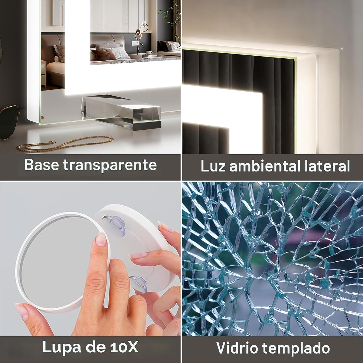 FENNIO Espejo de tocador con luces, espejo de maquillaje iluminado...