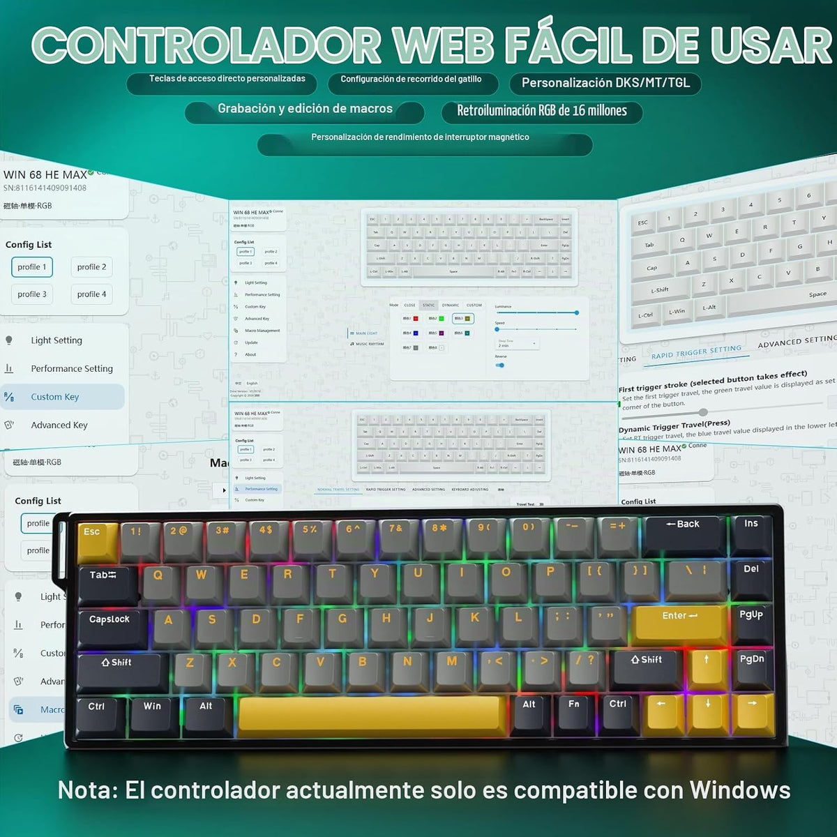 AULA WIN68 HE MAX - Teclado de Juegos de Efecto Hall con Interrupto...