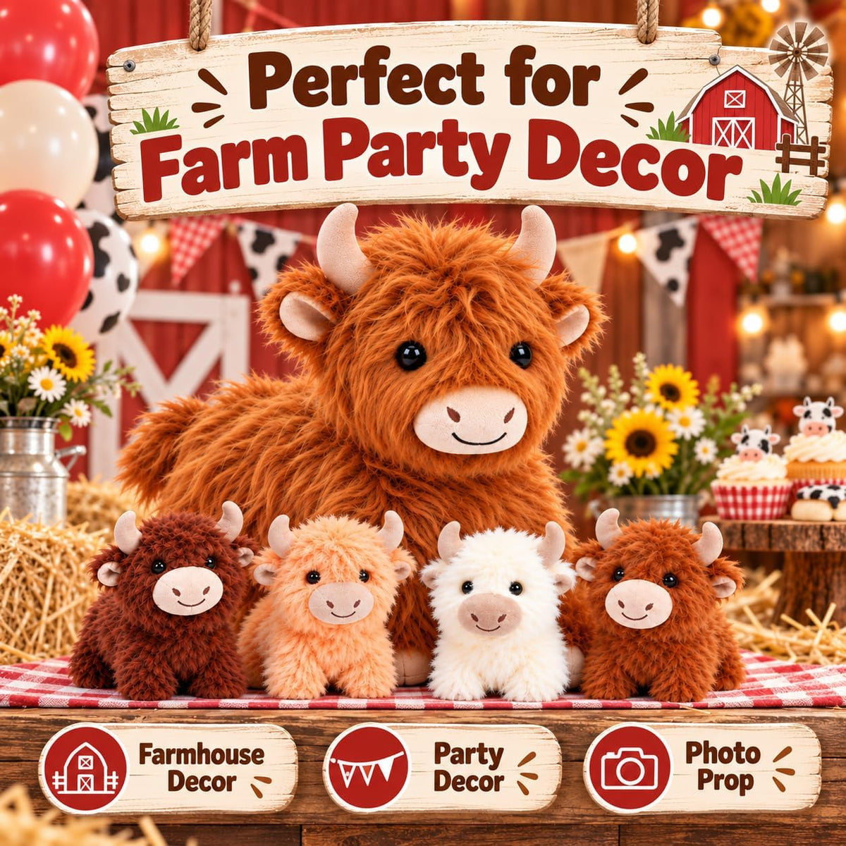 TOYSYM Highland Cow - Animal de peluche con bebés, juego familiar d...