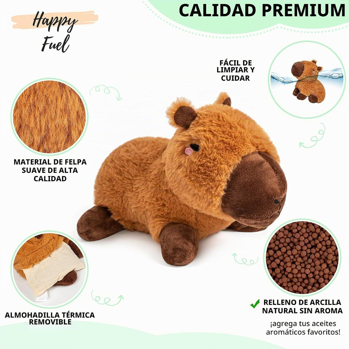 Happy Fuel Capybara - Animales de peluche con peso y microondas, 1....