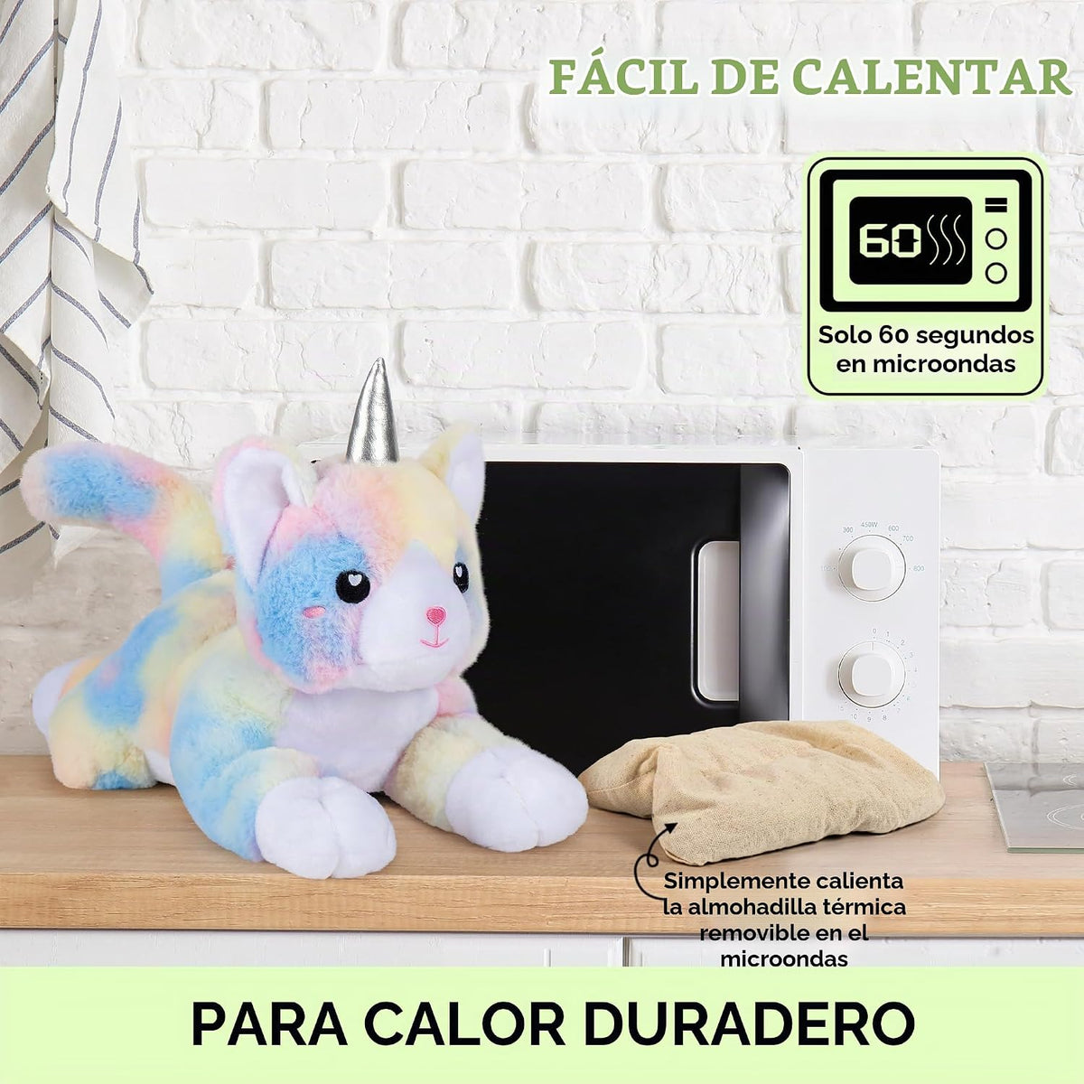 Happy Fuel Kittycorn - Gato de peluche para microondas, almohadilla...