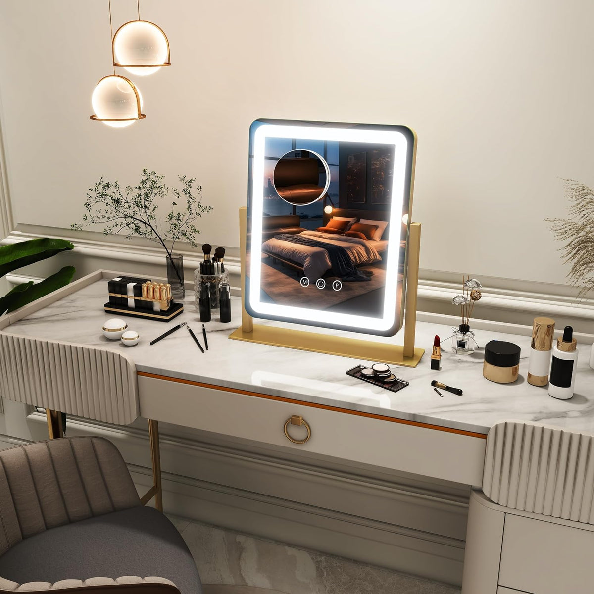 FENNIO Espejo de tocador con luces \u2013 Espejo de maquillaje con...