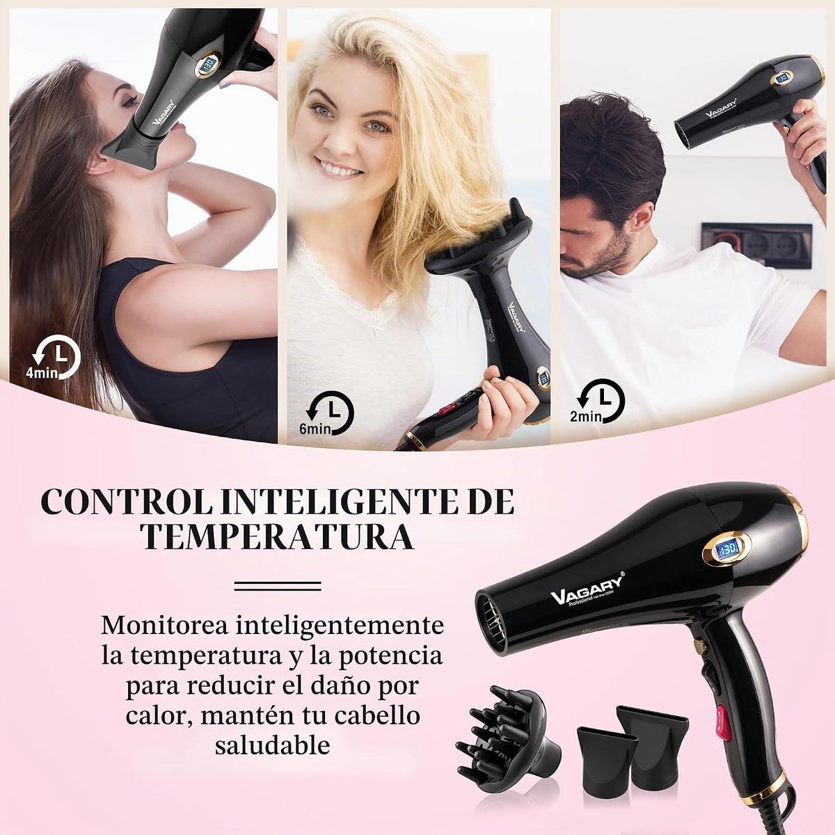 VAGARY Secador de pelo con concentrador difusor, 2200 W profesional...